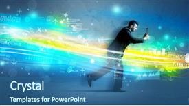  Presentation with high tech - Presentation design with programming contest - business man running with device background and a  colored foreground