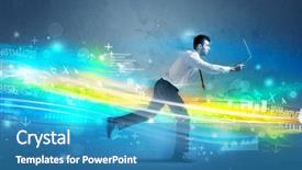  Presentation with high tech - Audience pleasing slide set consisting of programming contest - business man running with device backdrop and a  colored foreground