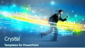  Presentation with high tech - Beautiful presentation theme featuring programming contest - business man running with device backdrop and a  colored foreground