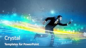  Presentation with high tech - Amazing theme having programming contest - business man running with device backdrop and a  colored foreground
