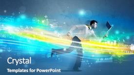  Presentation with high tech - PPT theme consisting of programming contest - business man running with device background and a  colored foreground