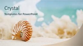  Presentation with art seascape nature sea - Slide deck having wave on golden sand beach background and a  colored foreground