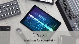  Presentation with music instruments - Presentation theme featuring waveform - music instruments and tablet background and a light gray colored foreground