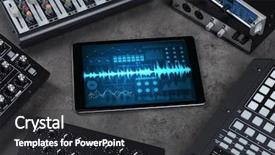  Presentation with music instruments - Slide set featuring waveform - music instruments and tablet background and a dark gray colored foreground