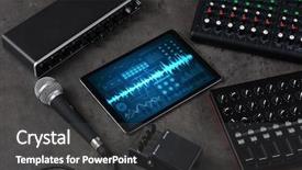  Presentation with music instruments - Presentation design consisting of waveform - music instruments and tablet background and a dark gray colored foreground