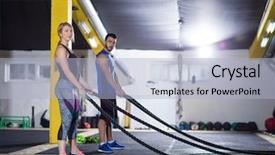  Presentation with sports - PPT theme having wavefunctions - young fit sports couple working background and a light blue colored foreground