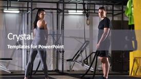  Presentation with battle - Slides with wavefunctions - young fit sports couple working background and a gray colored foreground