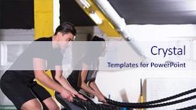  Presentation with battle - Beautiful slide deck featuring wavefunctions - young fit sports couple working backdrop and a sky blue colored foreground