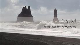  Presentation with waving flag black - Theme featuring waves at rejnisfjara black sand background and a light gray colored foreground