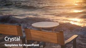  Presentation with chairs - Amazing PPT layouts having waves at sunset - beach backdrop and a tawny brown colored foreground