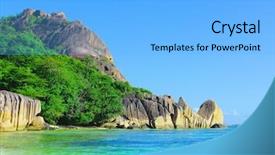  Presentation with waves - Beautiful PPT theme featuring waves background - summertime sea bay backdrop and a light blue colored foreground