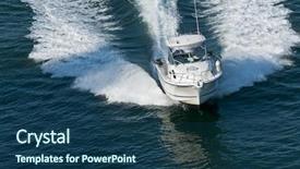  Presentation with speedboat - Slide deck with speedboat moving through calm water in the pacific ocean background and a ocean colored foreground