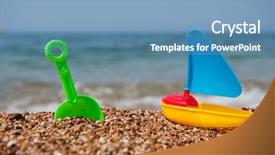  Presentation with toy - Amazing theme having toys at the beach near backdrop and a teal colored foreground