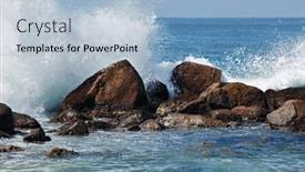 Presentation with rocks - Theme featuring waves-breaking-against-the-rocks background and a light blue colored foreground