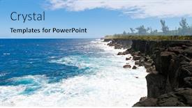  Presentation with blue waves - Amazing slide set having waves breaking on volcanic cliffs of reunion island with blue sky and cloudscape background backdrop and a light blue colored foreground