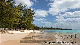  Presentation with coral - Audience pleasing presentation design consisting of waves-coral-and-beach-along backdrop and a coral colored foreground