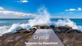  Presentation with crash - Presentation design featuring waves-crash-on-rocky-jetty background and a tawny brown colored foreground