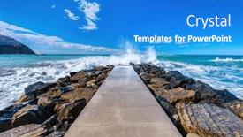 Presentation with crash - Presentation design having waves-crash-on-rocky-jetty background and a cobalt blue colored foreground