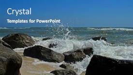  Presentation with crashing waves - Beautiful PPT theme featuring waves-crashing-on-rocks and a teal colored foreground