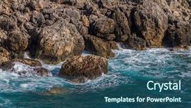  Presentation with crashing waves - Audience pleasing PPT theme consisting of waves crashing on the rocks paleokastritasa backdrop and a ocean colored foreground