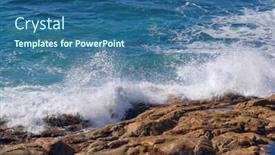  Presentation with crashing waves - Cool new slide set with waves crashing onto this pile of rocks backdrop and a ocean colored foreground