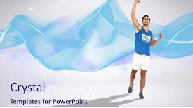  Presentation with blue wave - Audience pleasing slide set consisting of waves determination - male athlete posing after victory backdrop and a sky blue colored foreground