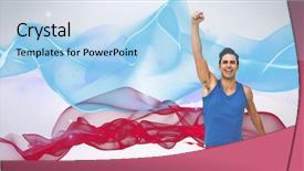  Presentation with blue wave - Presentation theme consisting of waves determination - portrait of cheerful winner athlete background and a light blue colored foreground