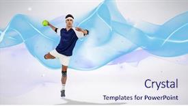  Presentation with blue wave - Cool new theme with waves determination - portrait of sportsman throwing backdrop and a sky blue colored foreground