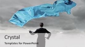  Presentation with crystal blue wave - Theme having waves determination - woman waving blue flag mixed background and a light gray colored foreground