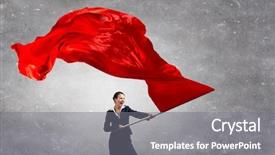  Presentation with flag - Colorful slide deck enhanced with waves determination - woman waving red flag mixed backdrop and a gray colored foreground