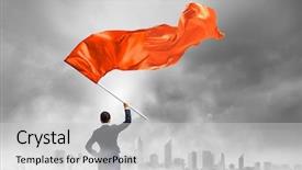  Presentation with flag - Theme consisting of waves determination - woman waving red flag background and a  colored foreground