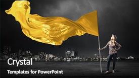  Presentation with waving flag black - Slide deck having waves determination - woman with yellow waving flag background and a  colored foreground
