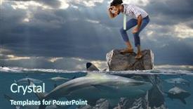  Presentation with sharks - Presentation theme consisting of waves determination - young african american businessman standing background and a ocean colored foreground