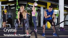  Presentation with sports - Slide deck enhanced with waves determination - young fit sports couple working background and a dark gray colored foreground