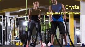  Presentation with sports - Slides enhanced with waves determination - young fit sports couple working background and a tawny brown colored foreground