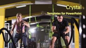  Presentation with sports - Cool new slides with waves determination - young fit sports couple working backdrop and a tawny brown colored foreground