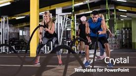  Presentation with sports - PPT layouts with waves determination - young fit sports couple working background and a dark gray colored foreground