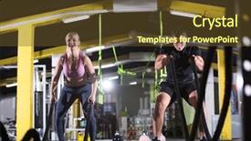  Presentation with battle - Slide set with waves determination - young fit sports couple working background and a tawny brown colored foreground