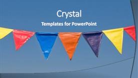  Presentation with banner blue - Cool new PPT theme with waves string - bright color banner flag backdrop and a teal colored foreground