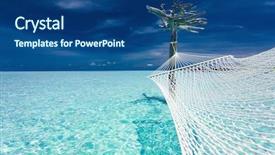  Presentation with tropical - Theme having waves string - empty over-water hammock background and a ocean colored foreground