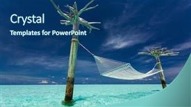  Presentation with tropical - Audience pleasing PPT layouts consisting of waves string - empty over-water hammock backdrop and a ocean colored foreground