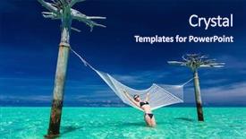  Presentation with lagoon - PPT theme featuring waves string - woman relaxing on over-water hammock background and a  colored foreground