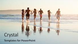  Presentation with sound waves wave oscillating - Presentation design having waves together on beach vacation background and a light blue colored foreground