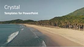  Presentation with paradise island - Cool new slides with waves-washed-sand-ocean-coast backdrop and a gray colored foreground