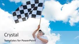  Presentation with raceway - Slide deck having waving a checkered flag background and a light gray colored foreground