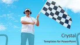  Presentation with checkered flag - Audience pleasing PPT theme consisting of waving a checkered flag backdrop and a arctic colored foreground