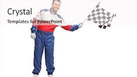  Presentation with race car - Beautiful PPT layouts featuring waving a checkered race flag backdrop and a white colored foreground