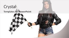  Presentation with checkered flag - Amazing PPT layouts having waving a checkered race flag backdrop and a white colored foreground