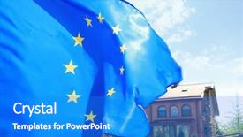  Presentation with flag - Slide set featuring waving european flag and private background and a cobalt blue colored foreground
