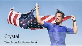  Presentation with american flag waving - Slide deck enhanced with waving flag in success win background and a light blue colored foreground